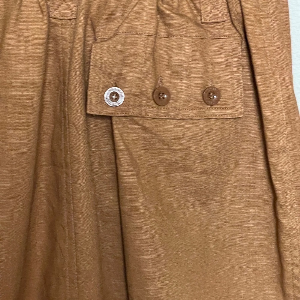 Vintage 80s Linen Safari Shirt Dress Tan Belted Utility Style | Size M | NWT - Picture 6 of 12